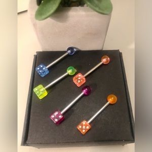 5 Pcs Set - 14g -Set A- Dice Design Tongue Ring NWT